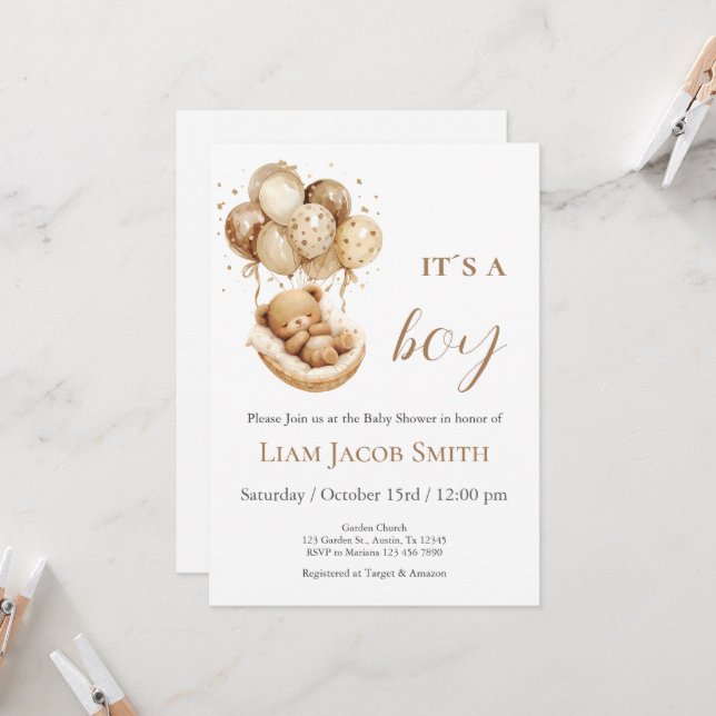 Invitación a Baby Shower de Teddy Bear (Anverso/Reverso In Situ)