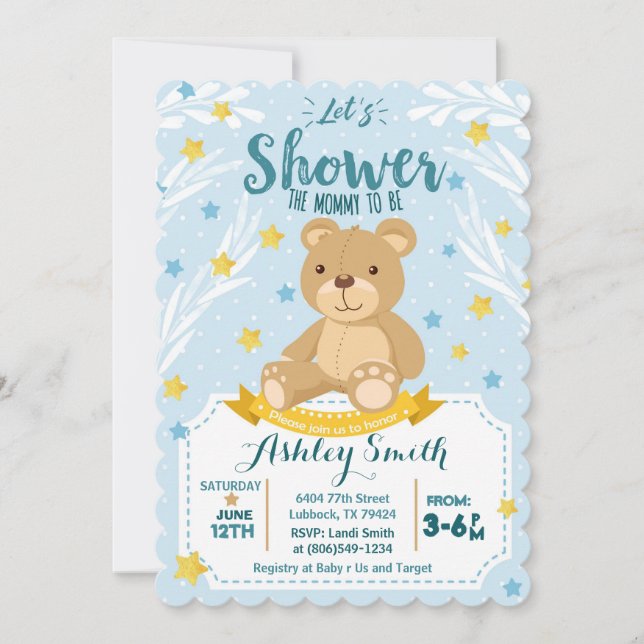 Invitación a Baby Shower de Teddy Bear (Anverso)