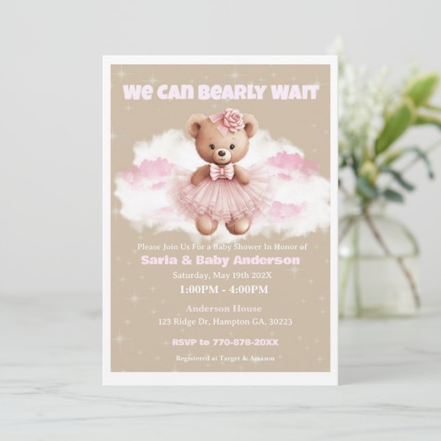Invitación a Baby Shower de Teddy Bear (Anverso de pie)