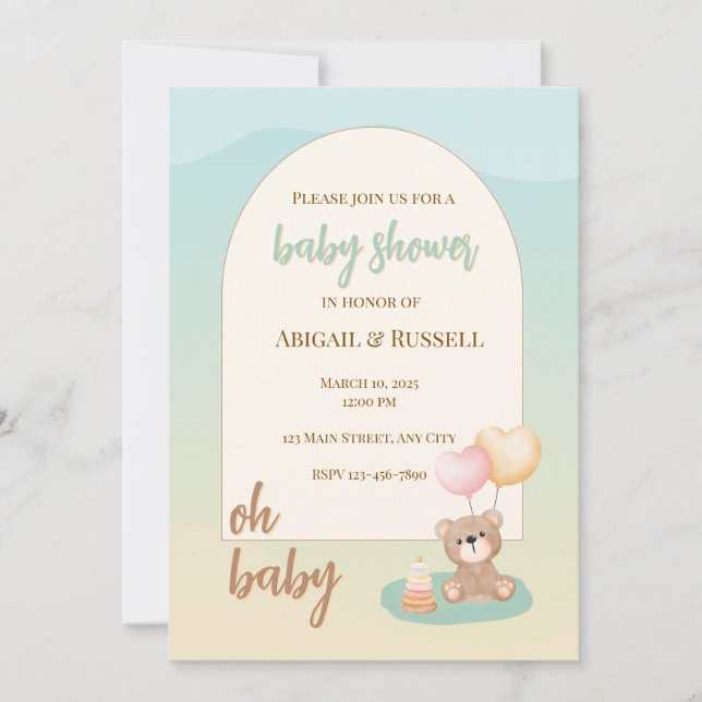 Invitación a Baby Shower de Teddy Bear (Anverso)