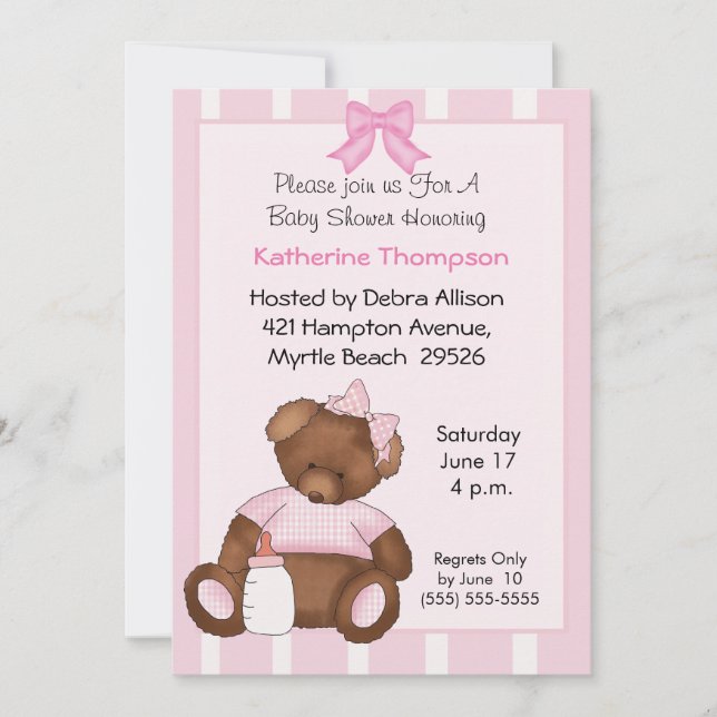 Invitación a Baby Shower de Teddy Bear (Anverso)