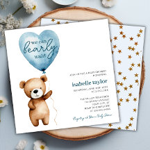 Invitación a Baby Shower de Teddy Bear Balloon Boy