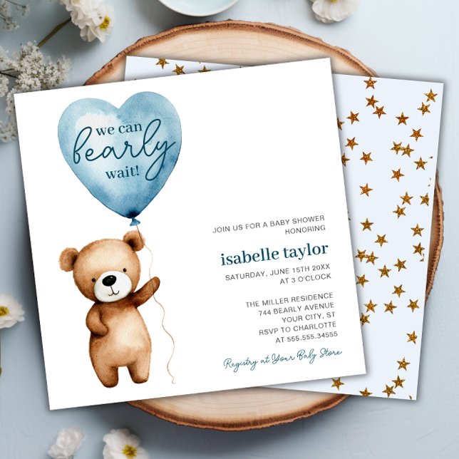 Invitación a Baby Shower de Teddy Bear Balloon Boy (Teddy Bear Balloon Boy Baby Shower Invitation)