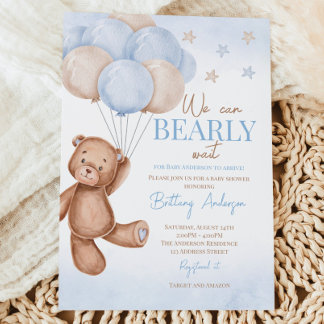 Invitación a Baby Shower de Teddy Bear Balloons Bo