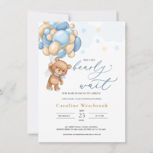 Invitación a Baby Shower de Teddy Bear Blue Balloo