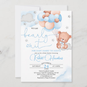Invitación a Baby Shower de Teddy Bear Blue Balloo
