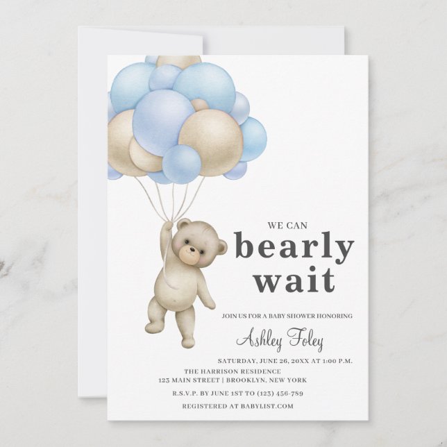Invitación a Baby Shower de Teddy Bear Boy (Anverso)