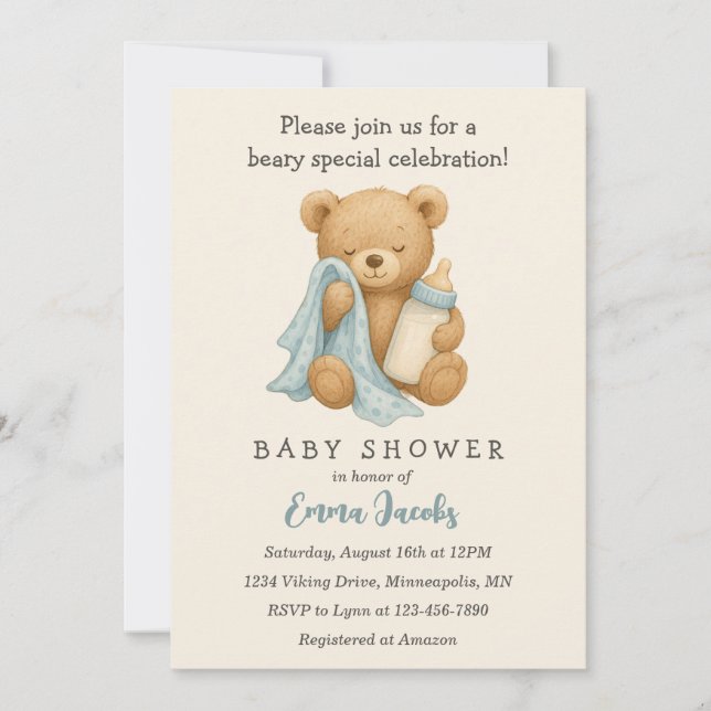 Invitación a Baby Shower de Teddy Bear Boy (Anverso)
