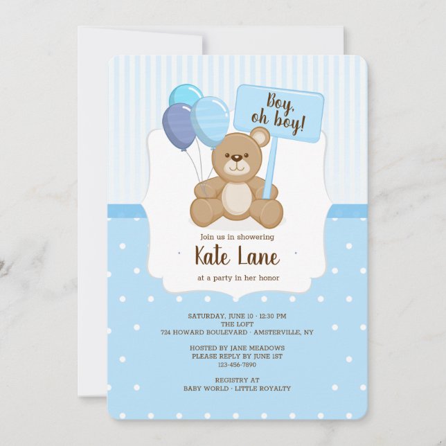 Invitación a Baby Shower de Teddy Bear Boy (Anverso)