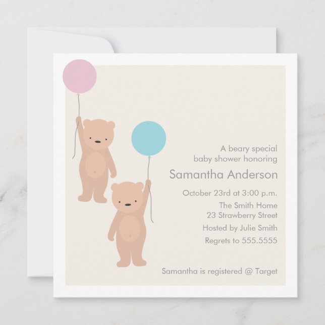 Invitación a Baby Shower de Teddy Bear - Chica Twi (Anverso)
