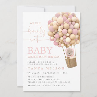 Invitación a Baby Shower de Teddy Bear con globo a