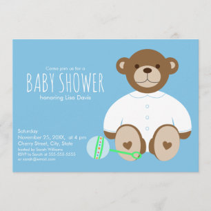 Invitación a Baby Shower de Teddy Bear, fondo azul