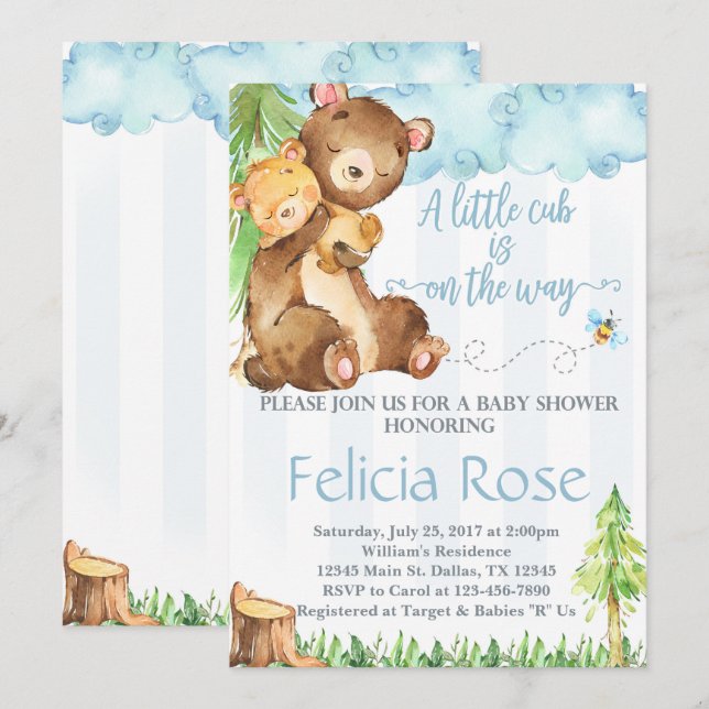 Invitación a Baby Shower de Teddy Bear Invitan a B (Anverso / Reverso)