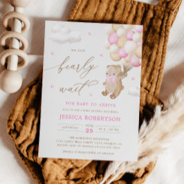 Invitación a Baby Shower de Teddy Bear Pink Ballon