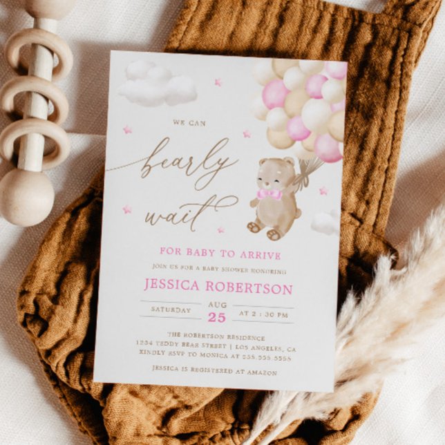 Invitación a Baby Shower de Teddy Bear Pink Ballon (Subido por el creador)