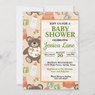 Invitación a Baby Shower de Teddy Chica lindo Tedd