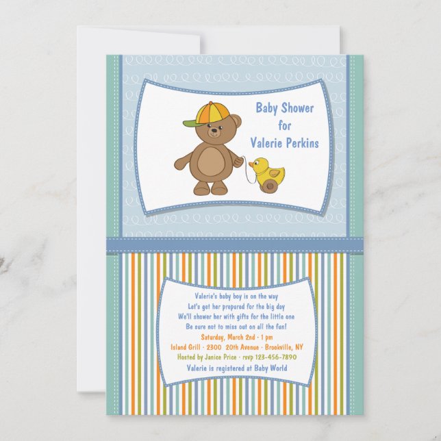 Invitación a Baby Shower de Teddy Guy (Anverso)