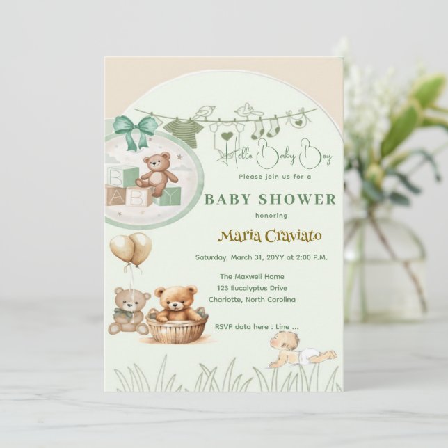 Invitación a Baby Shower de Teddy Picnic (Anverso de pie)