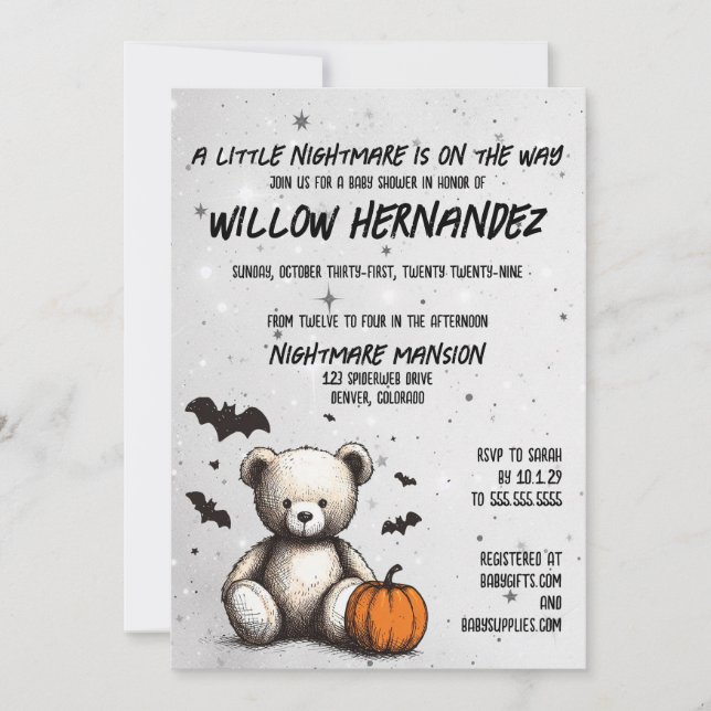Invitación a Baby Shower de Teddy Teddy de calabaz (Anverso)