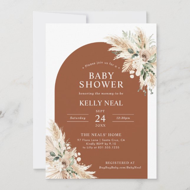 Invitación a Baby Shower de Terracota Pampas Grass (Anverso)