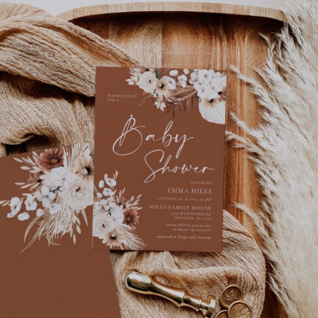 Invitación a Baby Shower de Terracotta Boho Pampas (Subido por el creador)