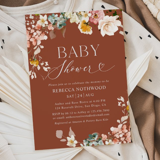 Invitación a Baby Shower de Terracotta Floral (Subido por el creador)