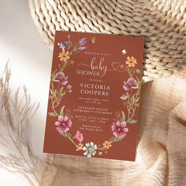 Invitación a Baby Shower de Terracotta Wildflower (Subido por el creador)