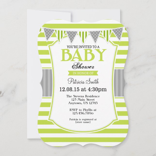 Invitación a Baby Shower de tiras grises de color  (Anverso)