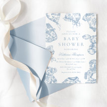 Invitación a Baby Shower de Toile de Jouy Blue Boy