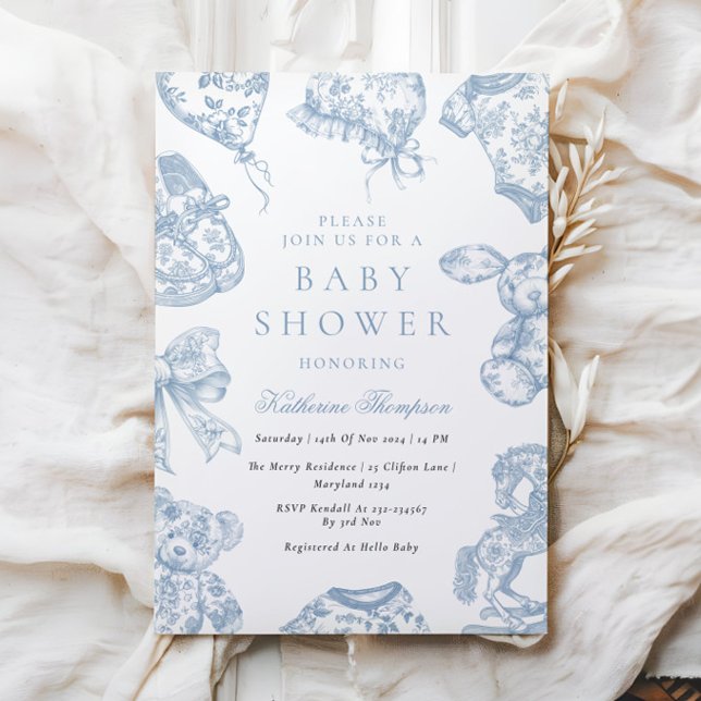 Invitación a Baby Shower de Toile de Jouy Nursery (Subido por el creador)