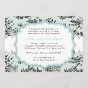 Invitación a Baby Shower de TOILE de moda - Azul