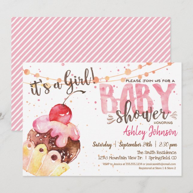 Invitación a Baby Shower de torta de torta, es un  (Anverso / Reverso)