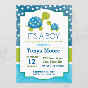 Invitación a Baby Shower de tortuga azul