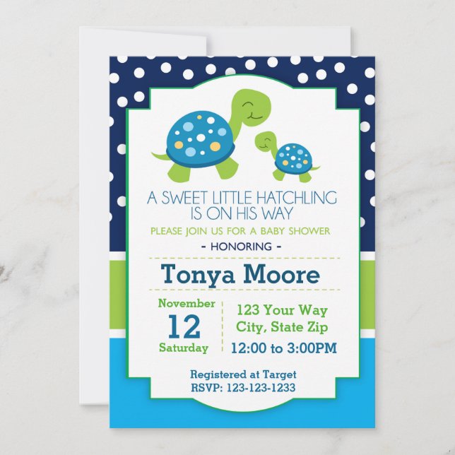Invitación a Baby Shower de tortuga azul (niño) (Anverso)