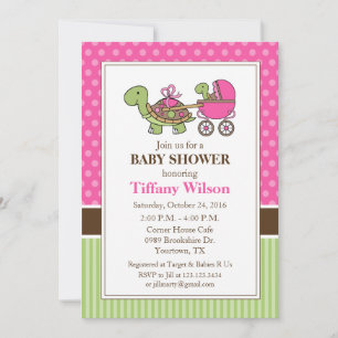 Invitación a baby shower de tortuga bebé rosa