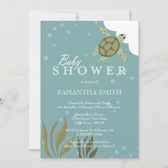 Invitación a Baby Shower de Tortuga marina temátic (Anverso)