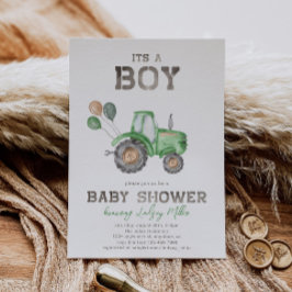 Invitación a Baby Shower de Tractor | Tractor verd