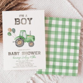 Invitación a Baby Shower de Tractor | Tractor verd