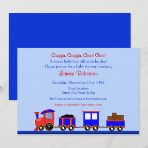 Invitación a Baby Shower de Tren Rojo y Azul