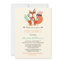 Invitación a Baby Shower de Tribal Woodland Fox
