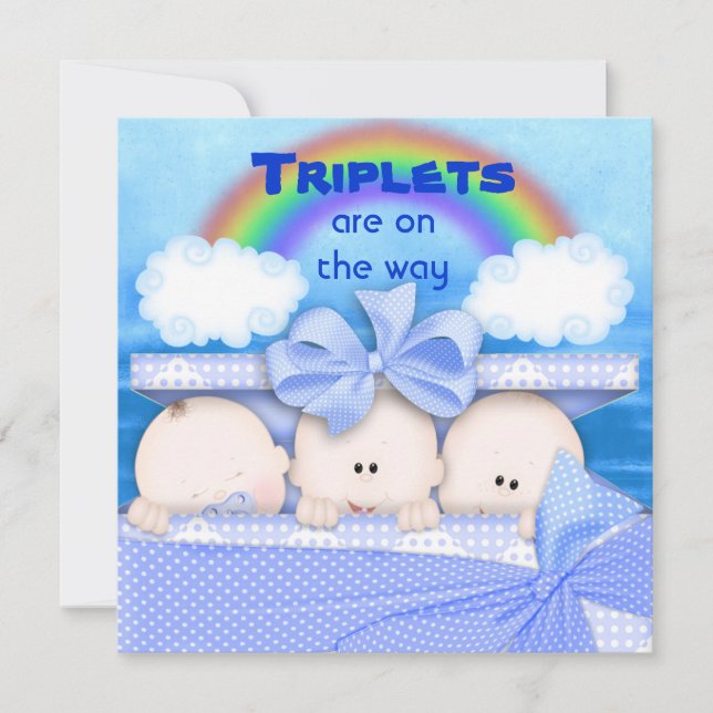 Invitación a Baby Shower de Triplets BOY (Anverso)