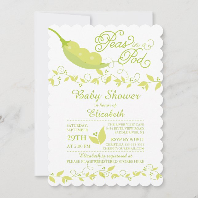 Invitación a Baby Shower de Triplets Little Peas (Anverso)