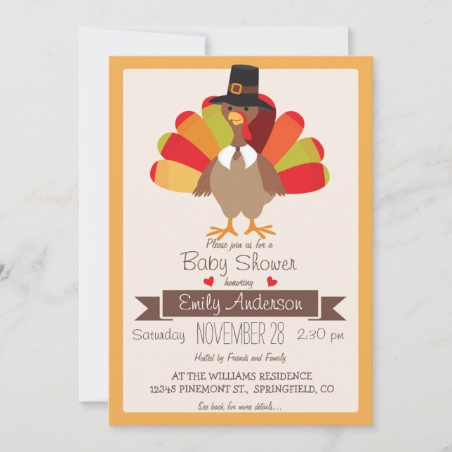 Invitación a Baby Shower de Turquía en el Día de A (Anverso)