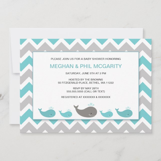 Invitación a Baby Shower de Turquoise Blue Whales  (Anverso)