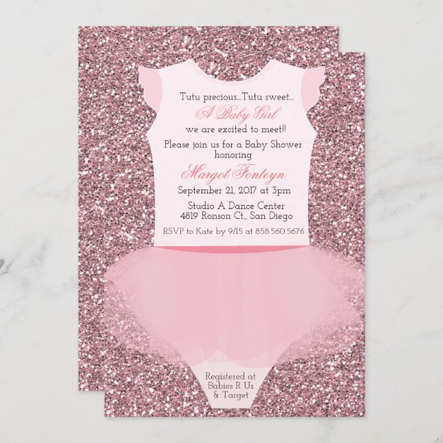 Invitación a Baby Shower de Tutu Ballerina Purpuri (Anverso / Reverso)