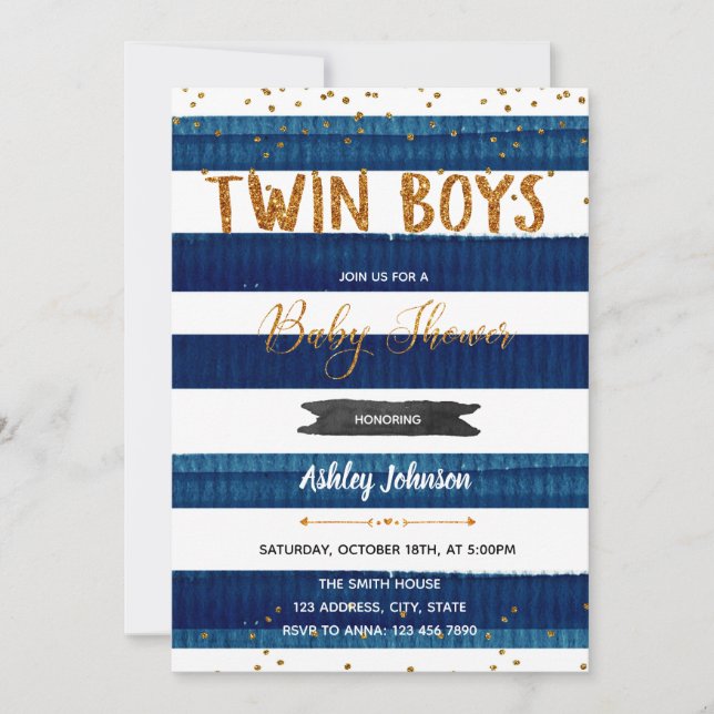 Invitación a Baby Shower de Twin Boys (Anverso)