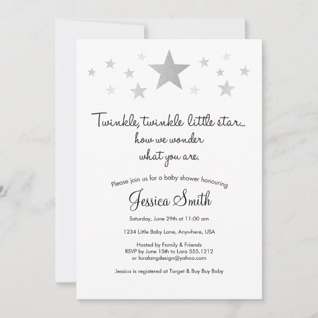 Invitación a Baby Shower de Twinke Twinkle Little  (Anverso)