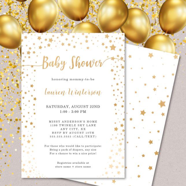 Invitación a Baby Shower de Twinkle Gold Star (Subido por el creador)