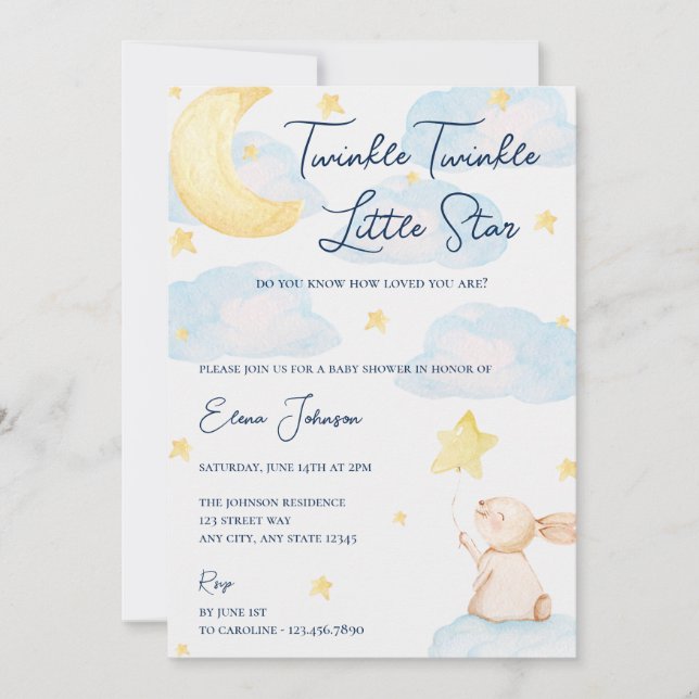 Invitación a Baby Shower de Twinkle Little Star (Anverso)