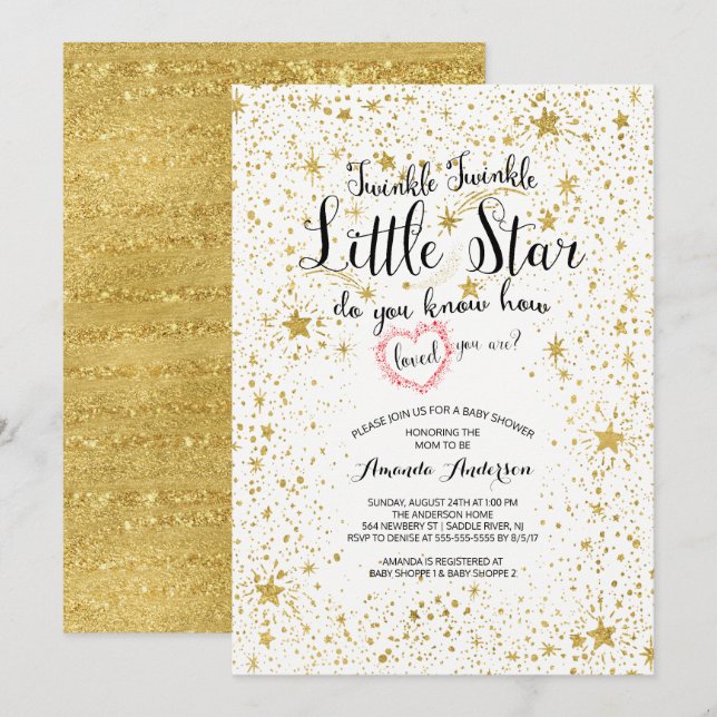 Invitación a Baby Shower de Twinkle Little Star (Anverso / Reverso)